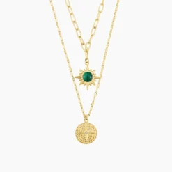 Collier Athena Acier Doré Malachite