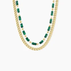 Collier Athena Acier Doré Malachite