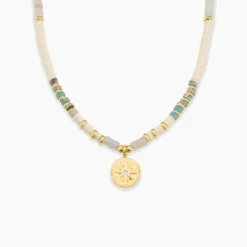 Collier Athena Acier Doré Turquoise Aventurine