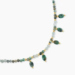 Collier Athena Acier Jaune Turquoise Amazonite Agate
