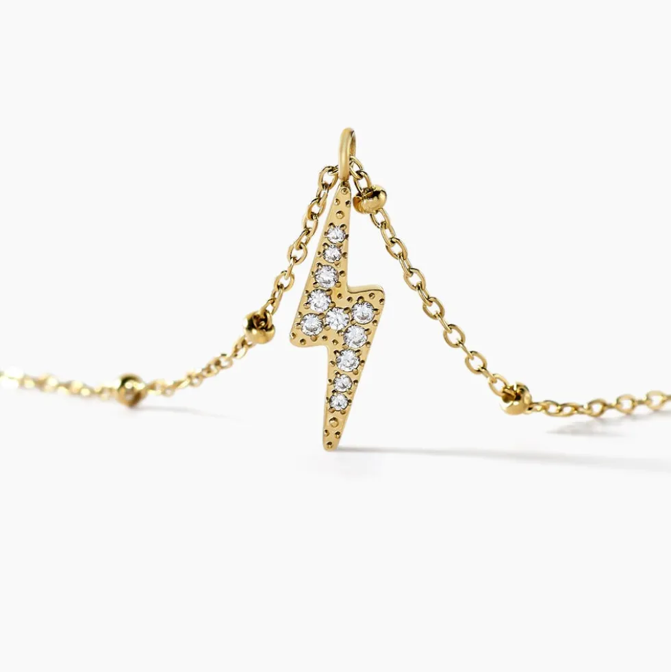 Collier Aurore Acier Doré éclair Cristal