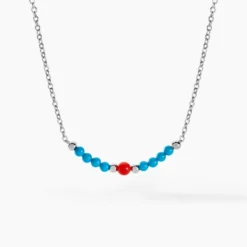 Collier Behati Argent Blanc Corail Turquoise