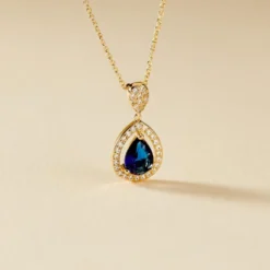 Collier Brigita Plaqué Or Pierre De Synthese Et Oxyde De Zirconium