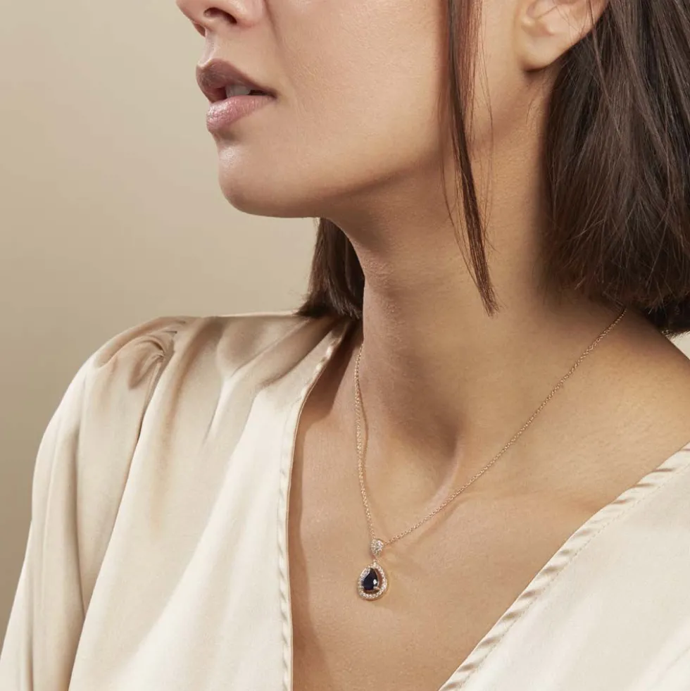 Collier Brigita Plaqué Or Pierre De Synthese Et Oxyde De Zirconium