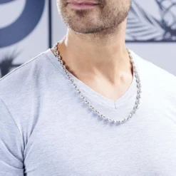 Collier Carrus Maille Grain De Cafe Argent Blanc