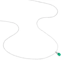 Collier Charmante Or Blanc Emeraude Et Diamant