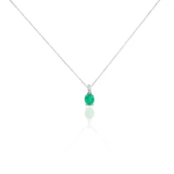 Collier Charmante Or Blanc Emeraude Et Diamant