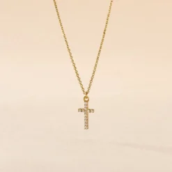 Collier Cobeia Croix Maille Forçat Or Jaune Oxyde De Zirconium