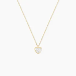 Collier Coeur Serti Clos Or Jaune Oxyde De Zirconium