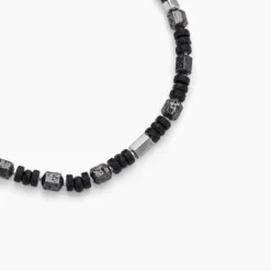 Collier Dark Pearl Acier Bicolore Pierre De Lave Hématite