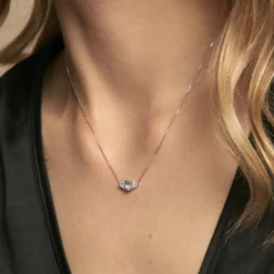 Collier Diapre Or Blanc Topaze Oxyde De Zirconium