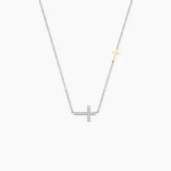 Collier Edline Or Jaune et Argent Blanc Oxyde De Zirconium