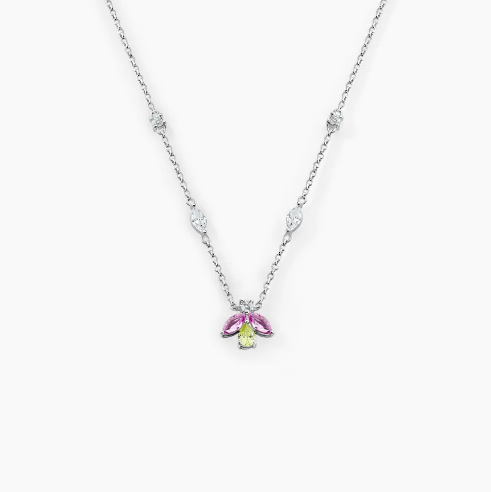 Collier Evasion Argent Blanc Pierre De Synthese Oxyde De Zirconium