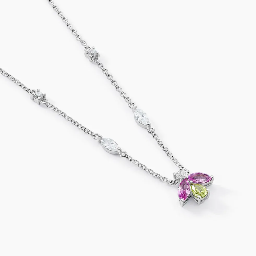 Collier Evasion Argent Blanc Pierre De Synthese Oxyde De Zirconium