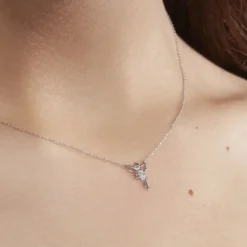 Collier Fee Or Blanc Diamant