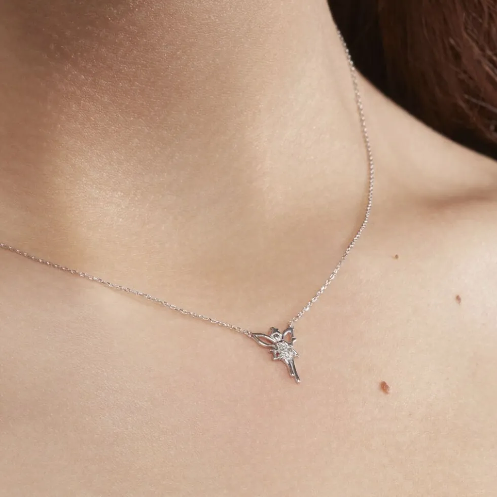 Collier Fee Or Blanc Diamant
