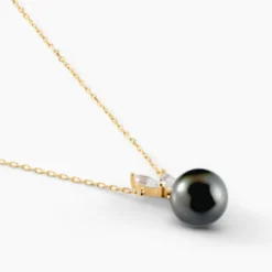 Collier Giuseppe Or Jaune Perle De Tahiti Oxyde Zirconium