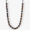 Collier Jourdan Bengale Acier Argenté Oeil De Tigre Pierre De Lave