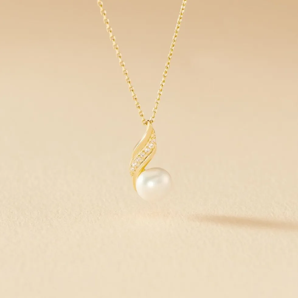 Collier Leta Or Jaune Perle De Culture Et Oxyde De Zirconium