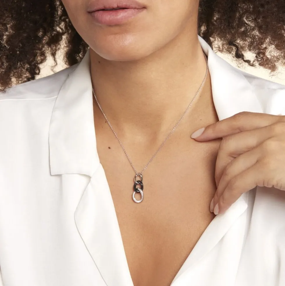 Collier Link Argent Blanc Céramique Et Oxyde De Zirconium