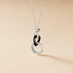 Collier Link Argent Blanc Céramique Et Oxyde De Zirconium
