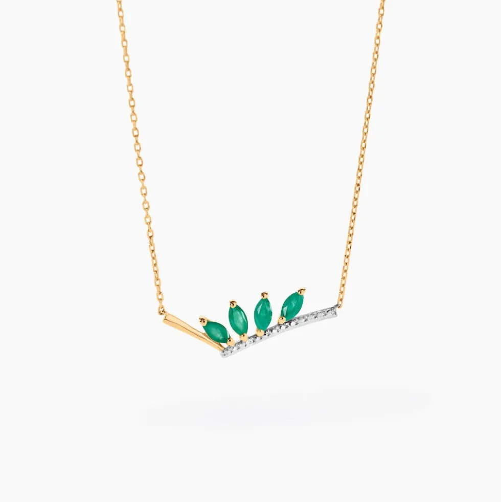 Collier Navette Or Jaune Emeraude Diamant