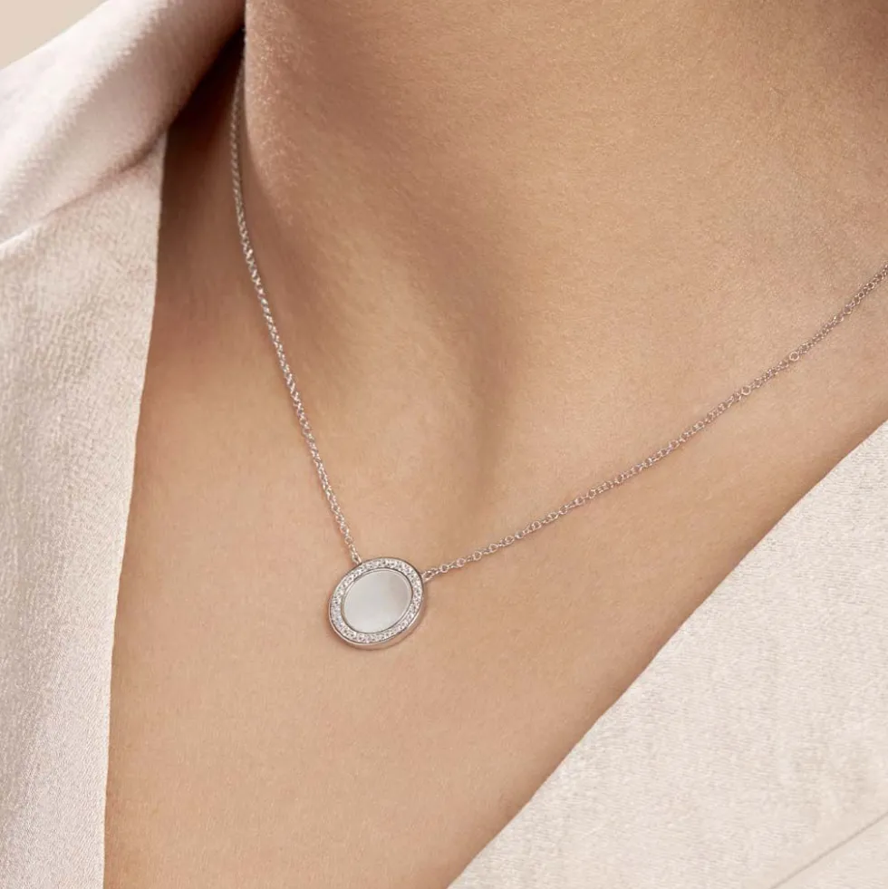 Collier Nawala Argent Blanc Oxyde De Zirconium Et Nacre