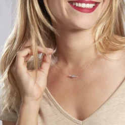 Collier Or Blanc Topaze Et Diamant