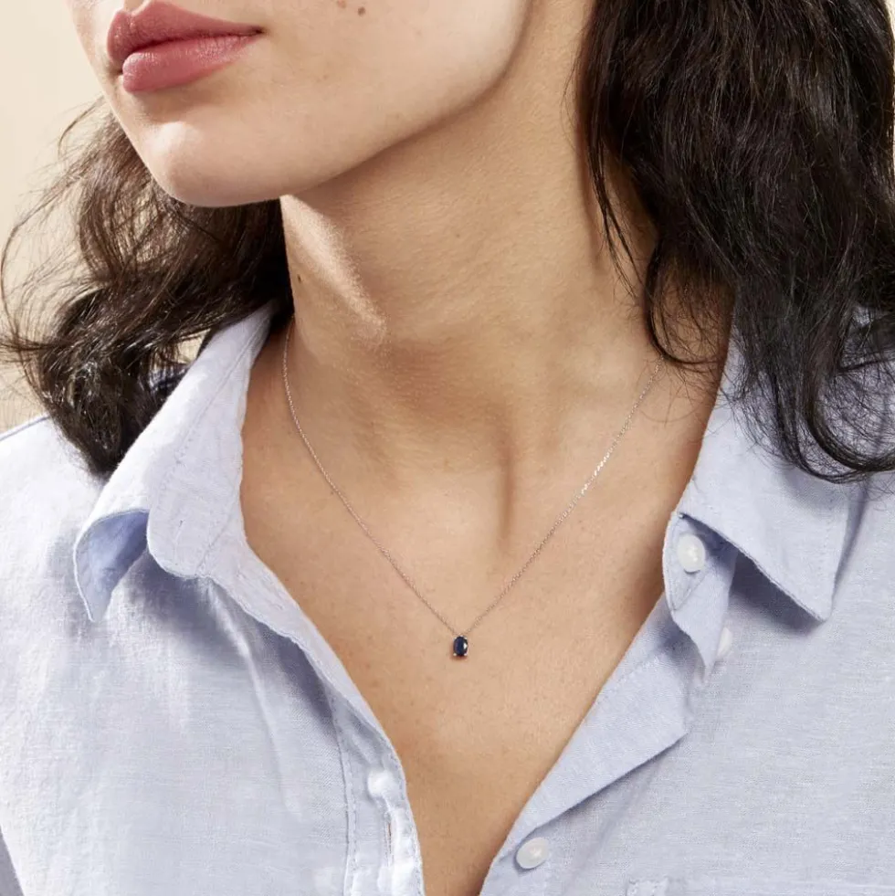 Collier Ovale Or Blanc Saphir