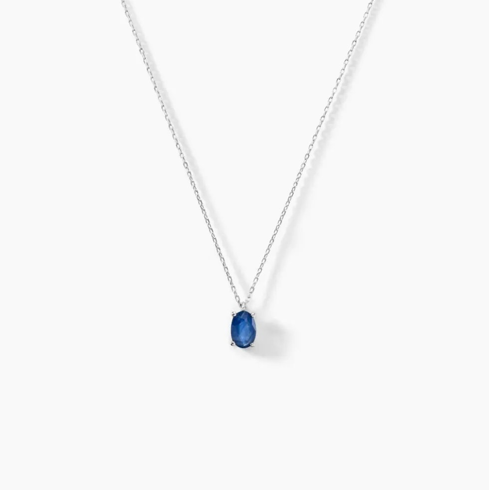 Collier Ovale Or Blanc Saphir