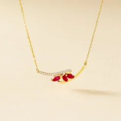 Collier Petale Or Bicolore Rubis Et Diamant