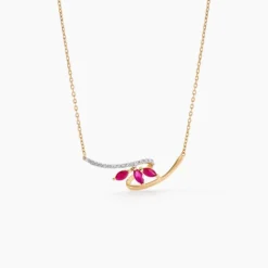 Collier Petale Or Bicolore Rubis Et Diamant