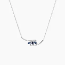 Collier Petale Or Blanc Saphir Et Diamant