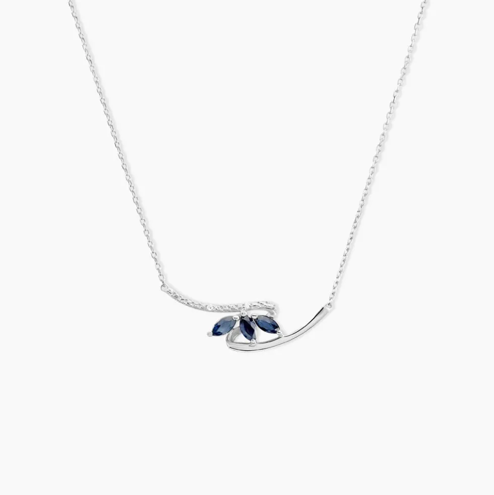Collier Petale Or Blanc Saphir Et Diamant