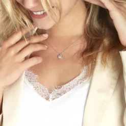 Collier Pluton Argent Blanc Oxyde De Zirconium
