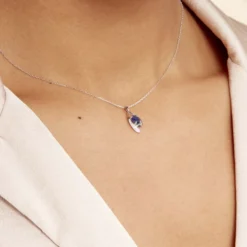 Collier Sagesse Or Blanc Saphir Et Diamant