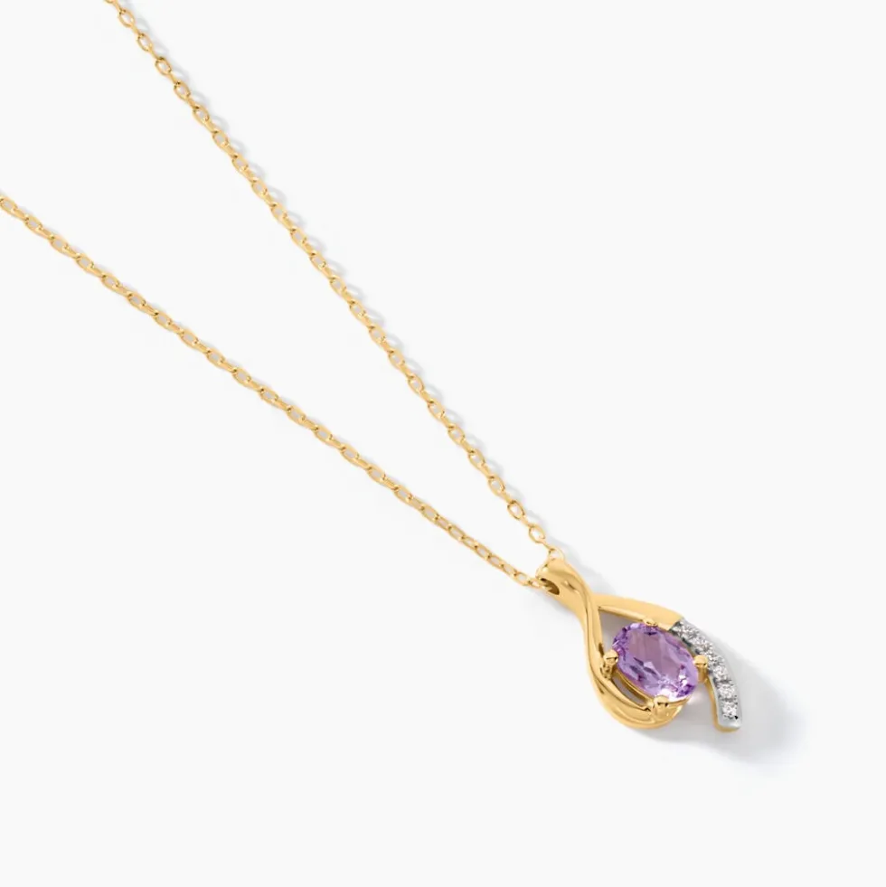 Collier Sagesse Or Jaune Améthyste Oxyde De Zirconium