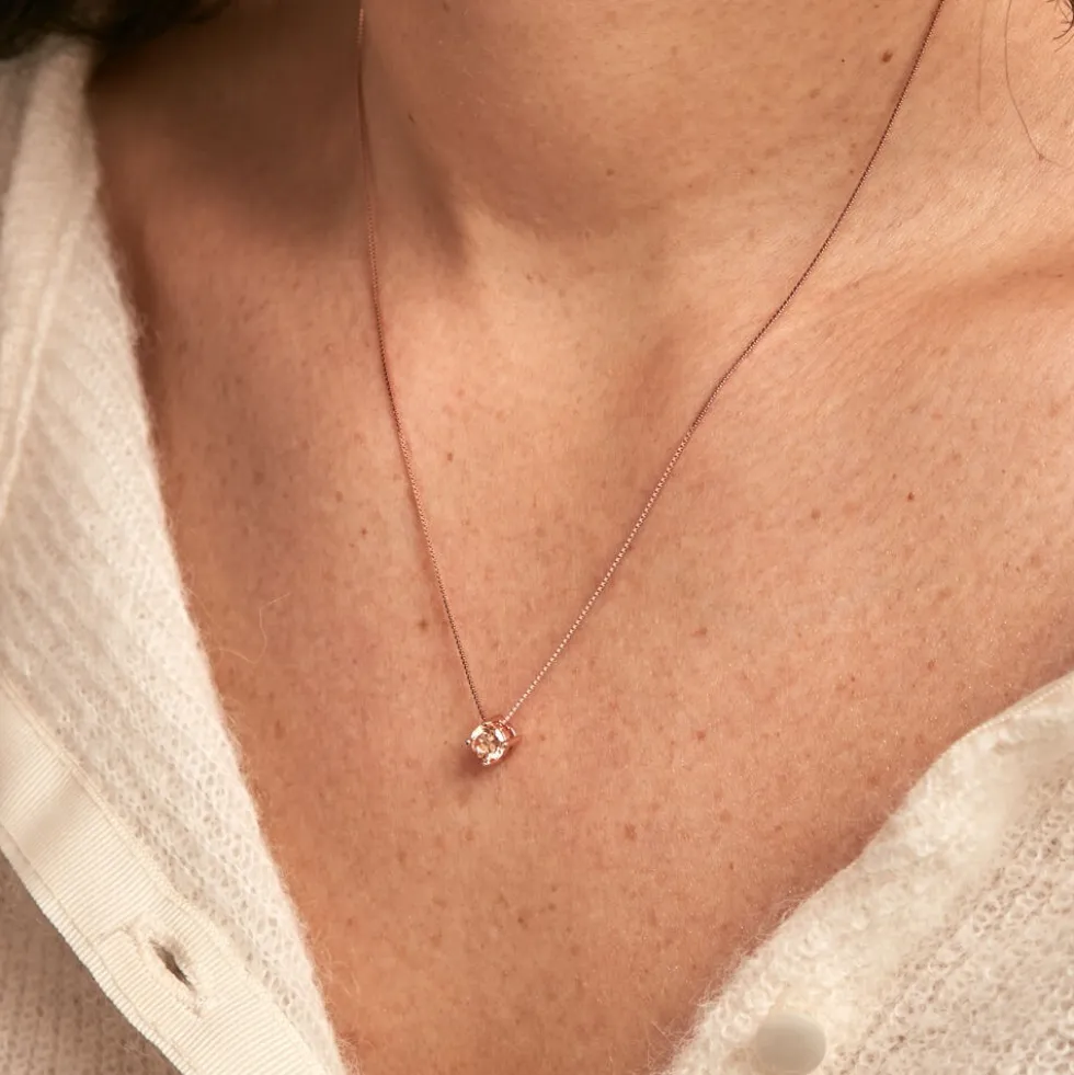 Collier Solitaire Argent Rose Rio Santa Teresa Oxyde De Zirconium