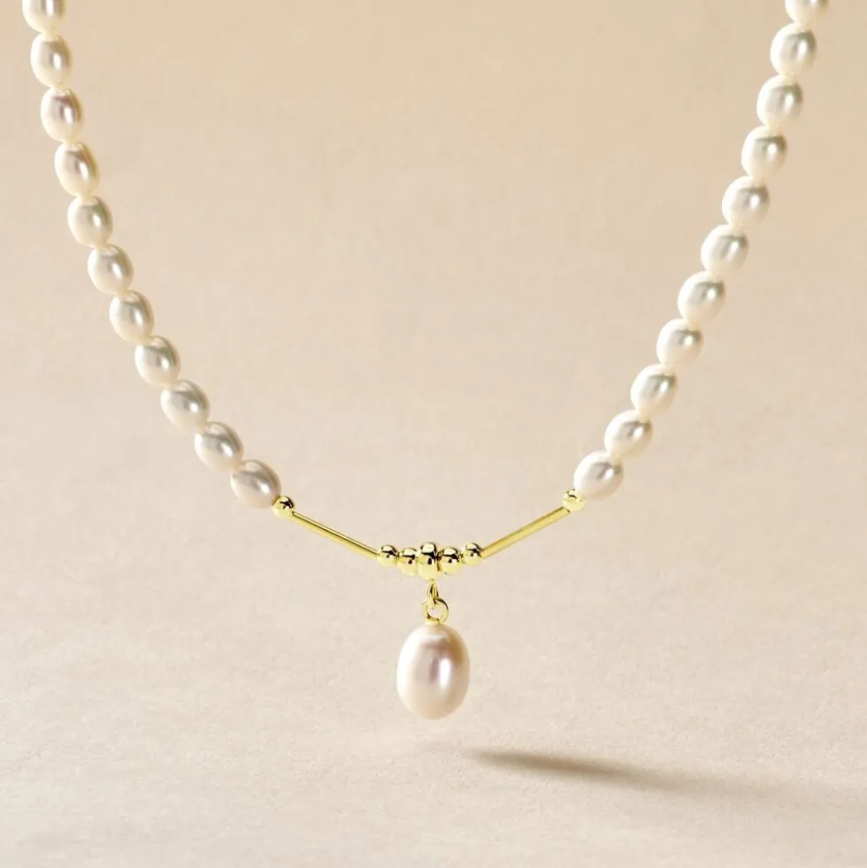 Collier Stella-rose Or Jaune Perle De Culture