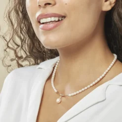 Collier Stella-rose Or Jaune Perle De Culture