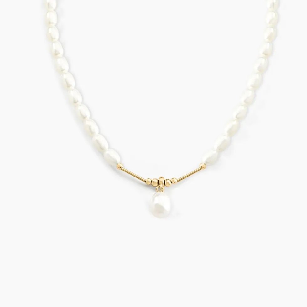 Collier Stella-rose Or Jaune Perle De Culture