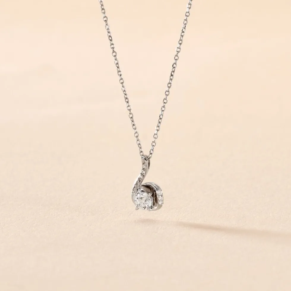 Collier Vrille Accompagnee Or Blanc Diamant