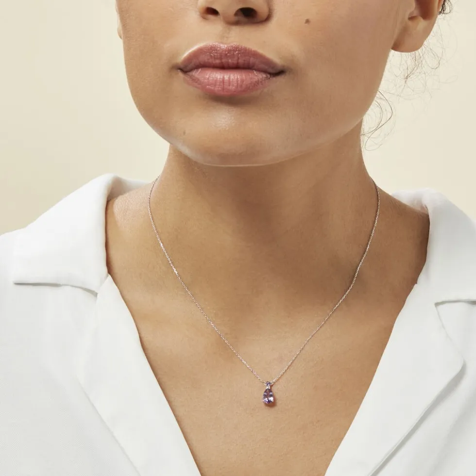 Collier Yrene Or Blanc Amethyste