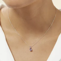 Collier Yrene Or Blanc Amethyste