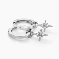 Créoles Astre Precieux Argent Blanc Oxyde De Zirconium