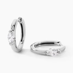 Créoles Ellinor Argent Blanc Oxyde De Zirconium