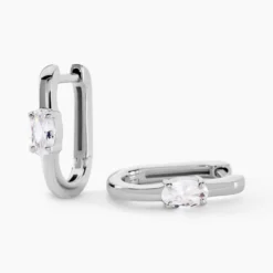 Créoles Oddone Argent Blanc Oxyde De Zirconium