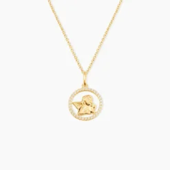 Pendentif Ange Rond Or Jaune Oxyde De Zirconium