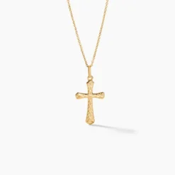 Pendentif Annais Croix Striee Or Jaune