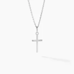 Pendentif Bathilde Croix Striee Or Blanc